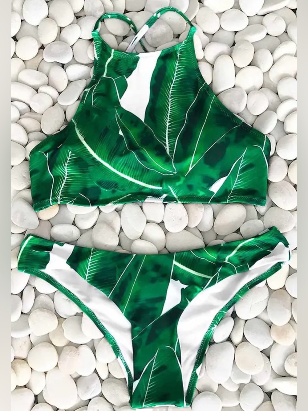 Cupshe Living For Forest Leaves Bikini Set Tropical Green White Cheeky